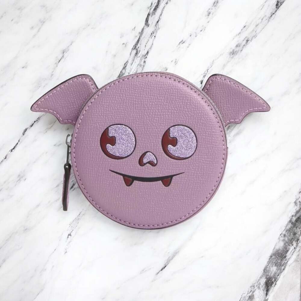 Coach Coin Case With Halloween Bat Jasmine Purple Leather CW465
